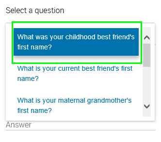 Challenge Question List screen