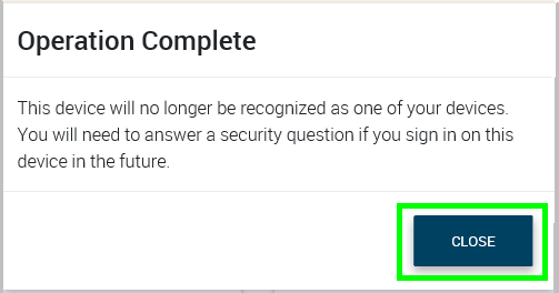 Forget Device Requires Security Question screen