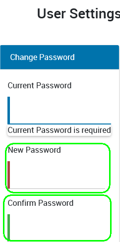 Change Password screen